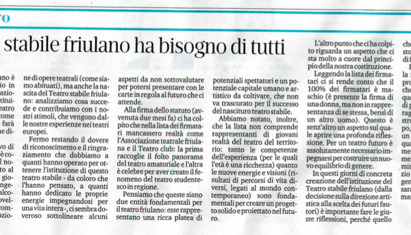 Il teatro stabile friulano ha bisogno di tutti – a cura del direttivo di MateâriuM